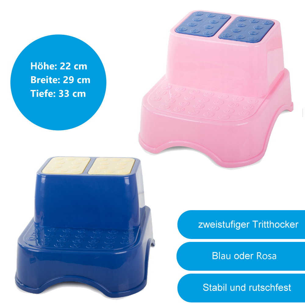 WO10022d Badezimmer-Tritthocker, zweistufig Blau oder Rosa)