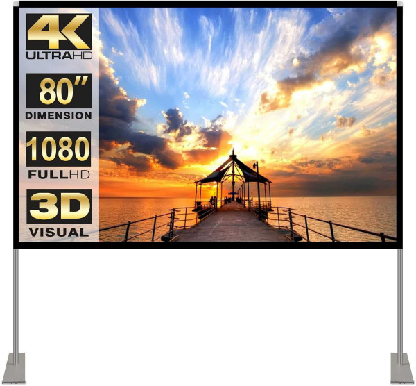 Tragbare 16:9 Beamer Leinwand 80 Zoll Indoor & Outdoor 4K HD Projektionswand - Full-Set-Tasche für H