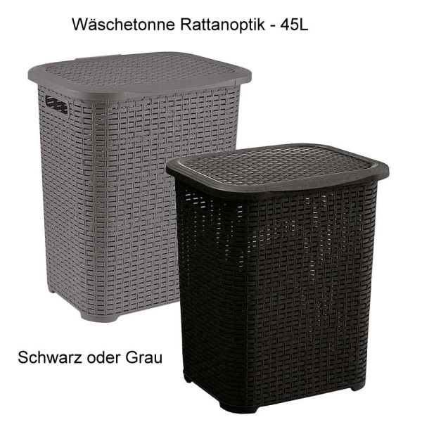 Wäschetonne Rattanoptik - 45L Schwarz oder Grau