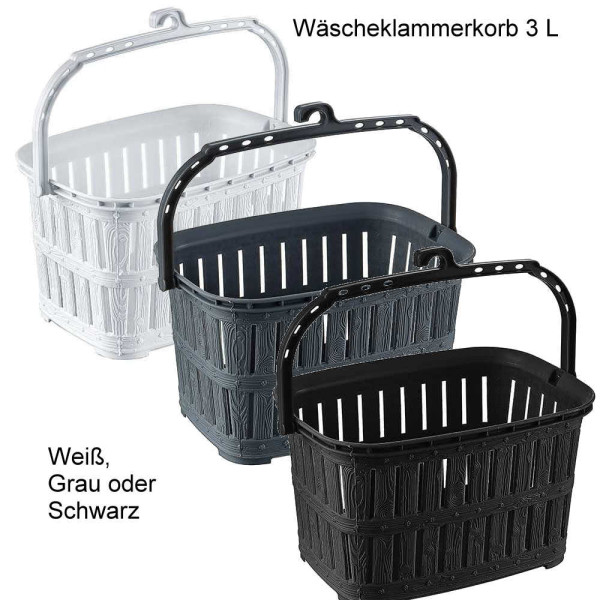 Wäscheklammerkörbchen / Aufbewahrungskorb - 3L - Grau, Weiß oder Schwarz