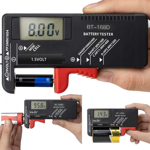 Batterietester/-messgerät für alle gängigen Batterien mit Digitalanzeige (BT-168D)
