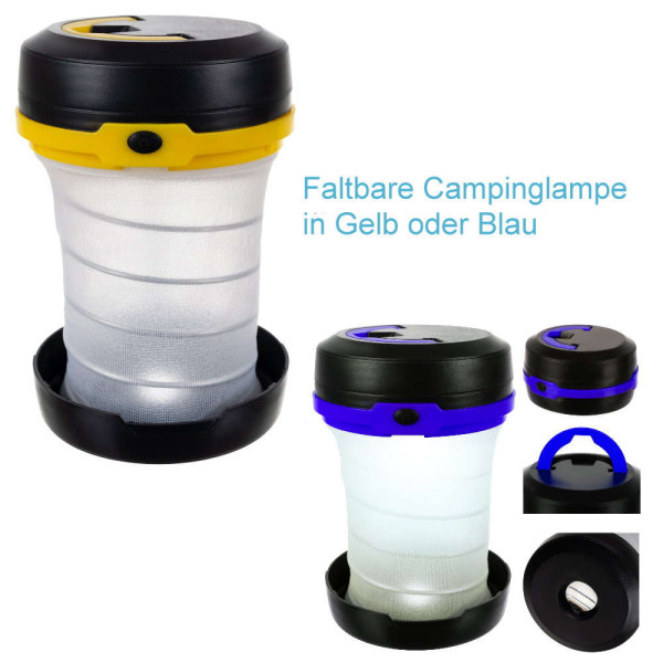 Faltbare LED-Campinglampe 2in1 - gelb oder blau