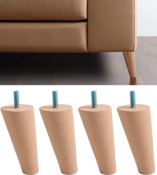 4X Möbelfüße Sofa Füße aus Holz – Höhe 12 cm – Schraube M8 [Kompatibel mit Möbeln IKEA] - Made in It