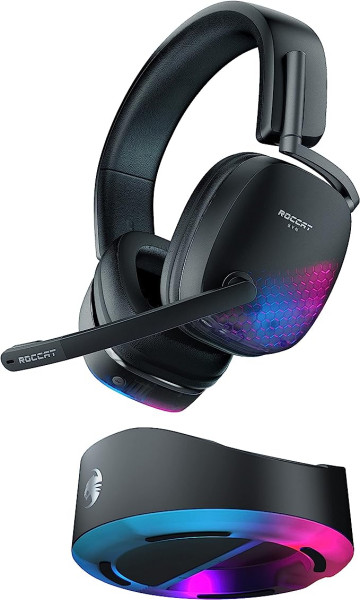 Roccat Syn Max Air - Kabelloses RGB PC Gaming Headset mit 3D Audio und Docking-Station, Adjustable,