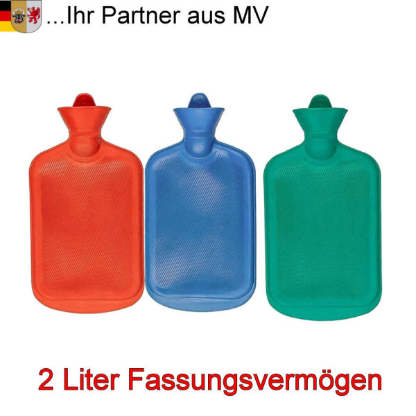 Wärmflasche 2 L - in Rot / Grün / Blau