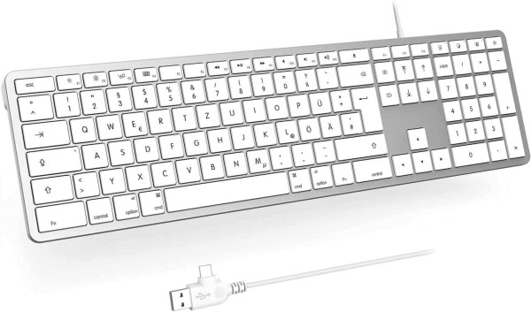 seenda Kabelgebundene Mac Tastatur, mit Kabel und Type C/USB Anschluss, Deutsch QWERTZ iMac Keyboard